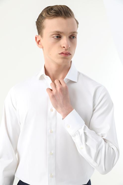 Damat Slim Fit Beyaz Desenli %100 Pamuk Nano Care Gömlek - 8682365806903 | Damat Tween