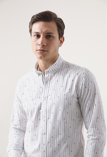 Tween Slim Fit Beyaz Çizgili Gömlek - 8681649522744 | Damat Tween