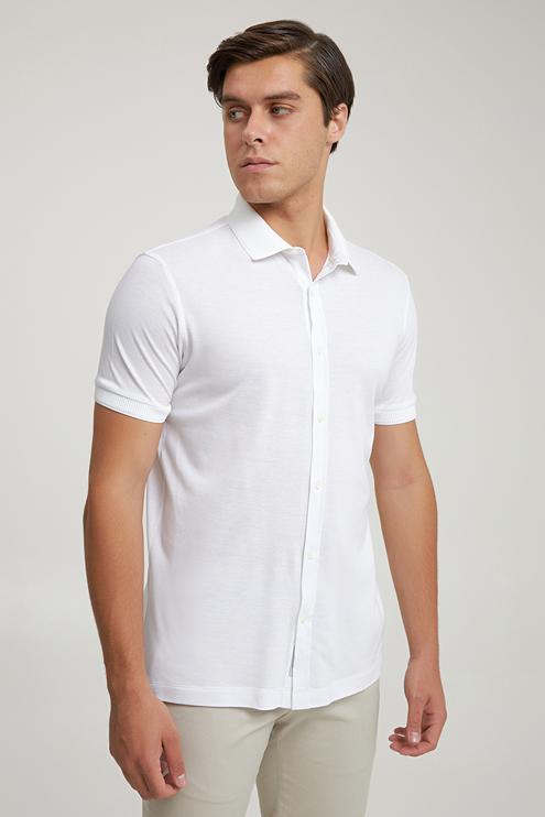 Tween Slim Fit Beyaz Düz Örme Gömlek - 8682365209360 | Damat Tween