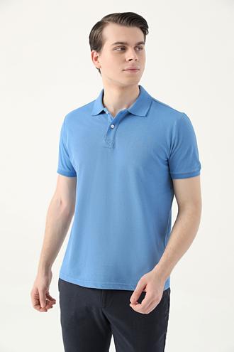Ds Damat Slim Fit Mavi Çizgili %100 Pamuk Polo Yaka T-Shirt - 8682445267303 | D'S Damat