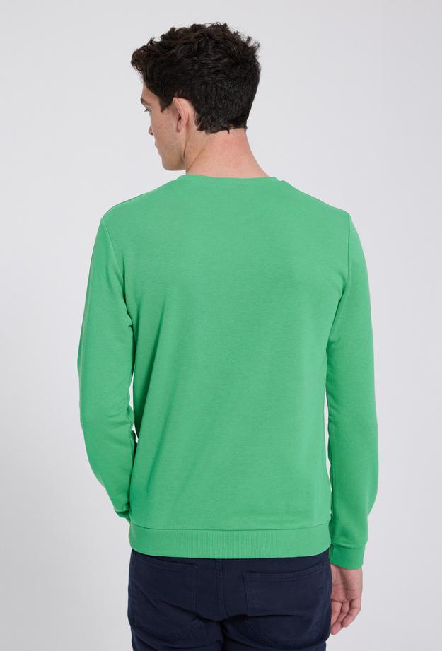 Twn Slim Fit Yeşil Düz Örgü Sweatshirt