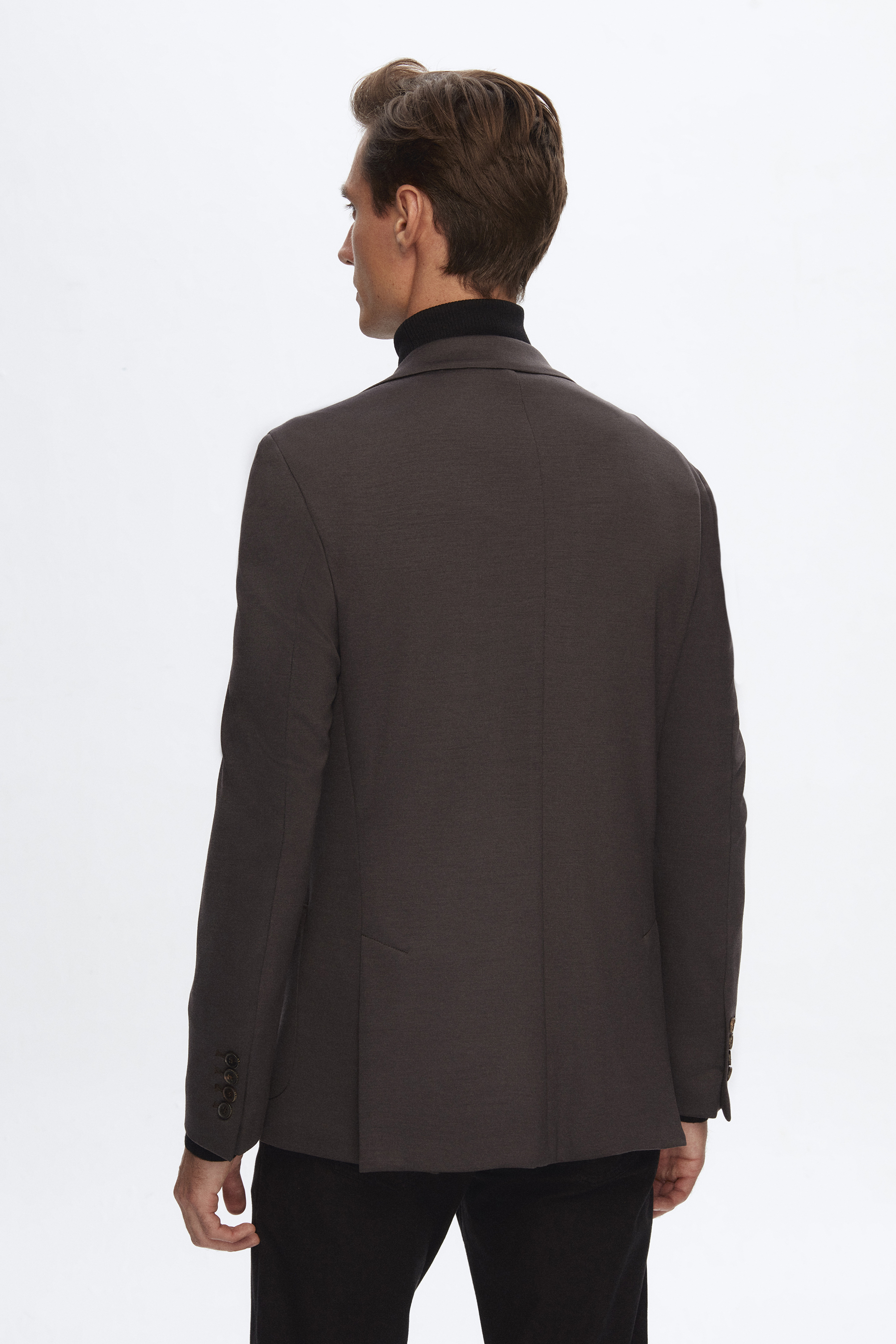 Damat Tween Damat Slim Fit Kahverengi Melanj %100 Yün Kumaş Ceket. 5