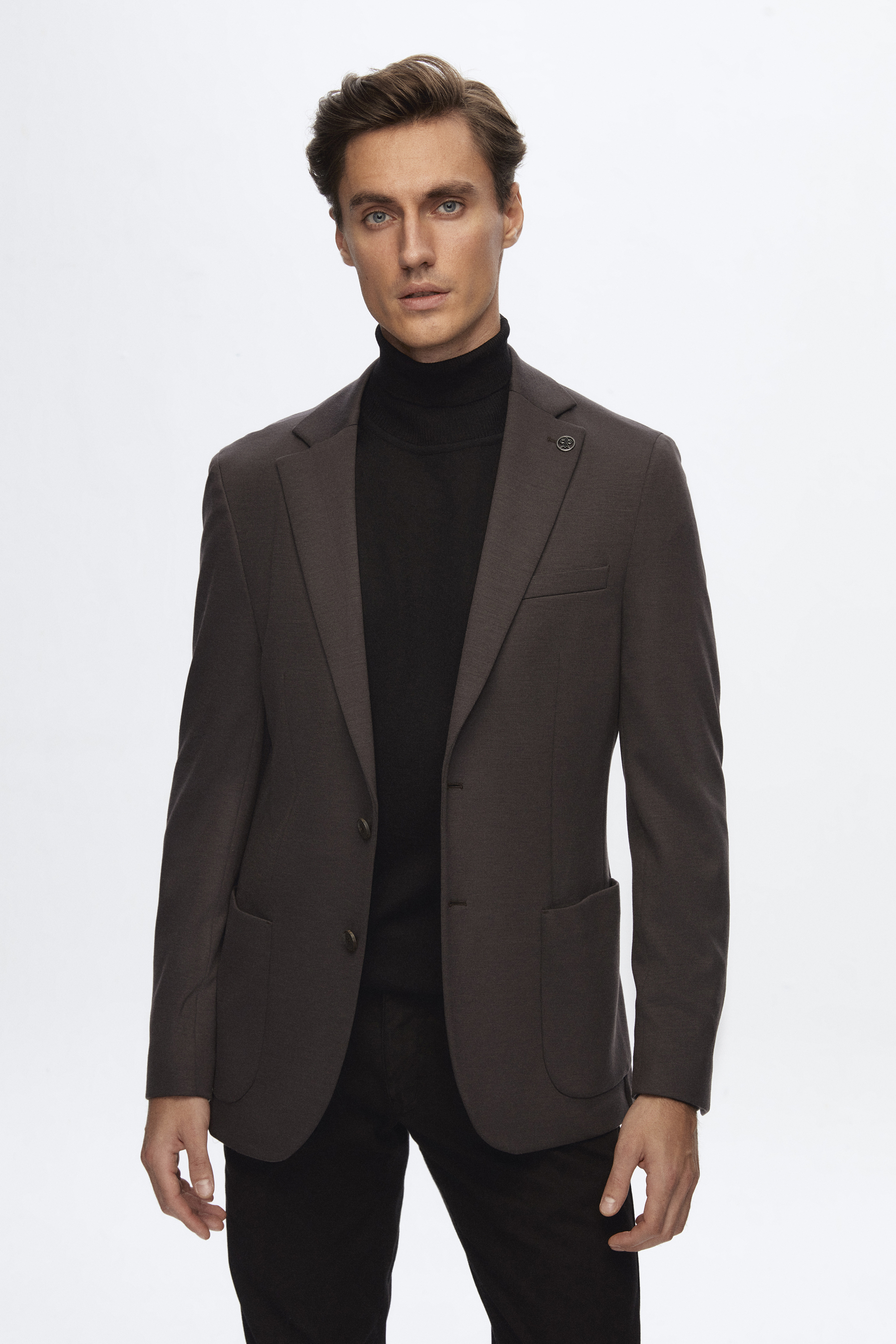Damat Tween Damat Slim Fit Kahverengi Melanj %100 Yün Kumaş Ceket. 1