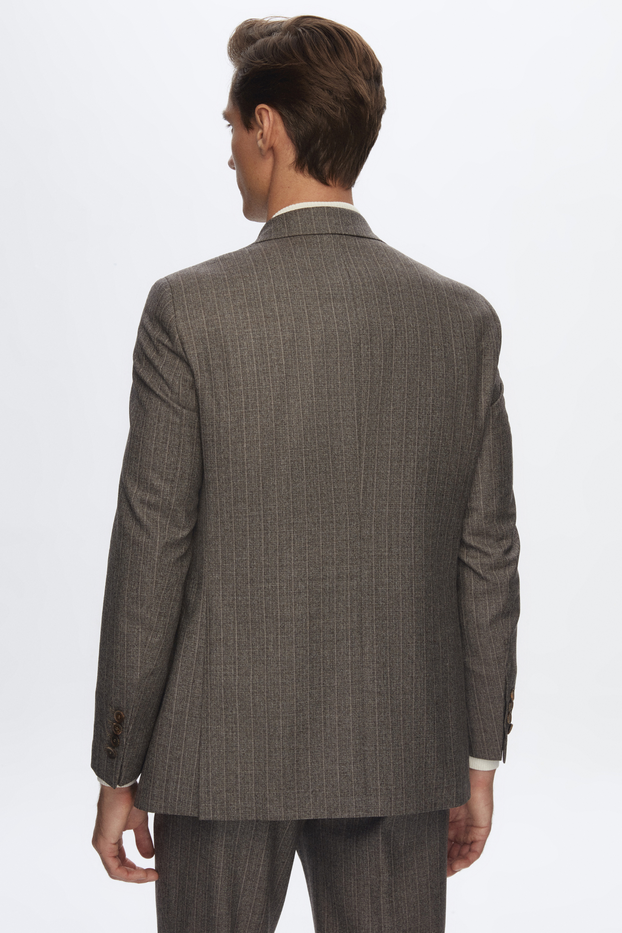 Damat Tween Damat Regular Fit Kahverengi Çizgili %100 Yün Kruvaze Takim Elbise. 4