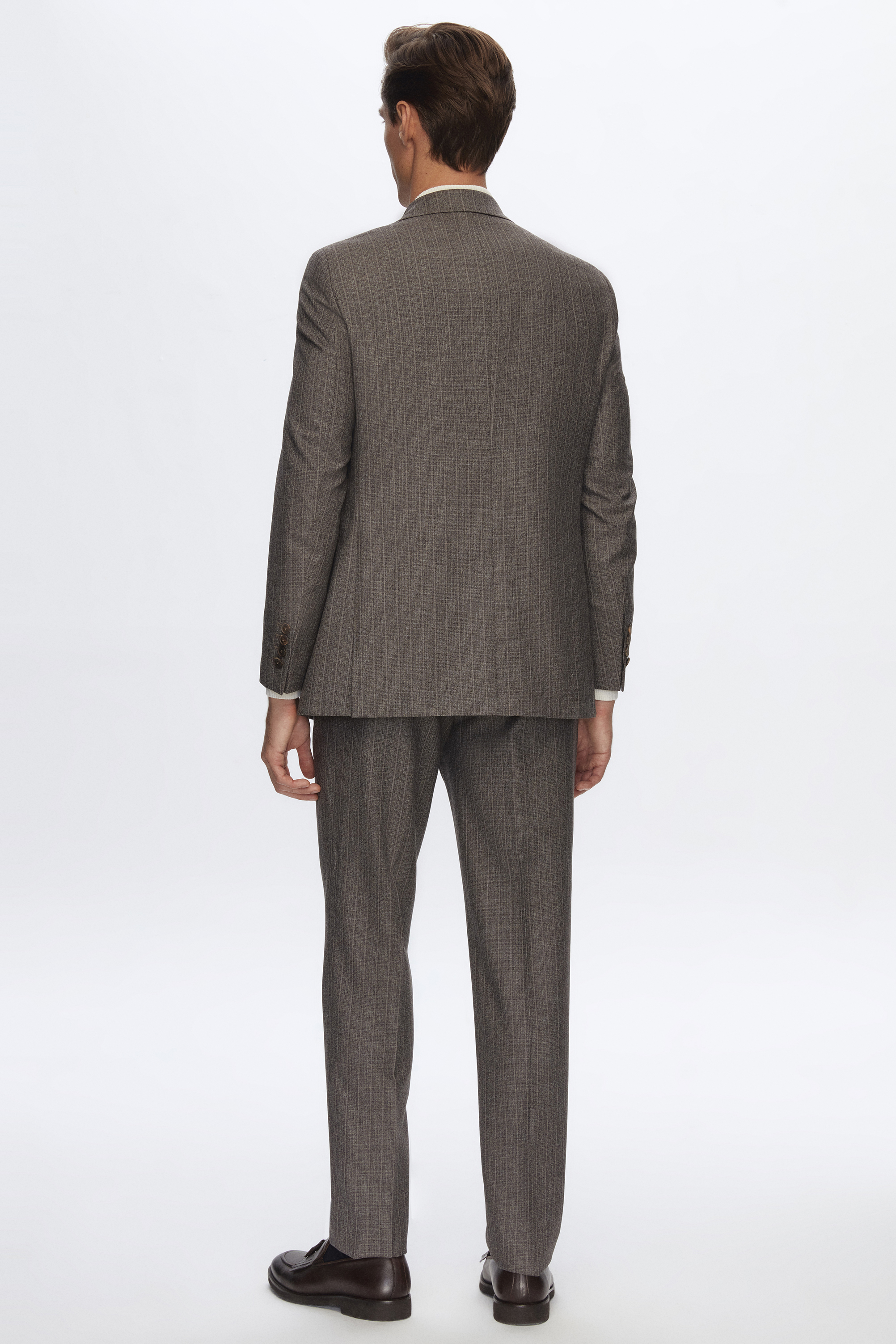 Damat Tween Damat Regular Fit Kahverengi Çizgili %100 Yün Kruvaze Takim Elbise. 5