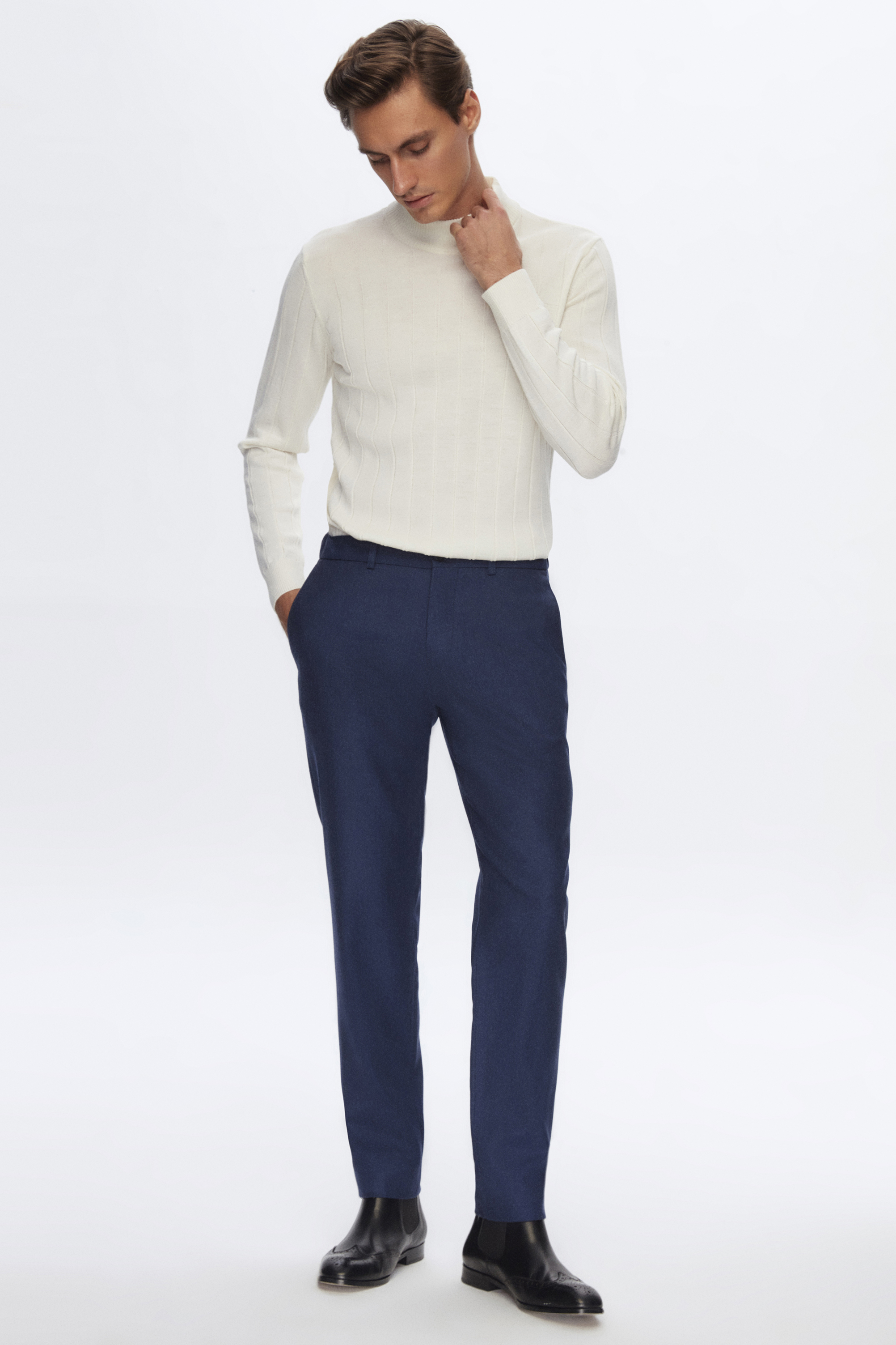 Damat Tween Damat Slim Fit Lacivert Düz %100 Yün Chino Pantolon. 4