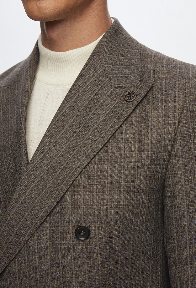 Damat Tween Damat Regular Fit Kahverengi Çizgili %100 Yün Kruvaze Takim Elbise. 2