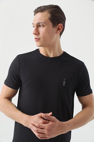 Twn Slim Fit Siyah Düz Örgü T-shirt - 8683218252816 | D'S Damat