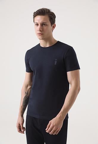 Twn Slim Fit Lacivert Düz Örgü Pamuklu T-Shirt - 8683218252878 | D'S Damat