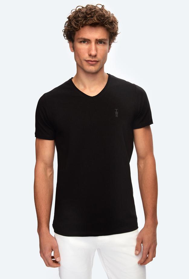 Twn Slim Fit Siyah Pamuklu Logo Baskılı T-Shirt