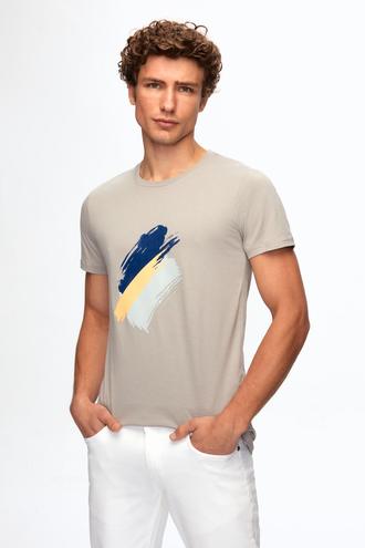 Twn Slim Fit Gri Baskılı T-shirt - 8683219035951 | D'S Damat