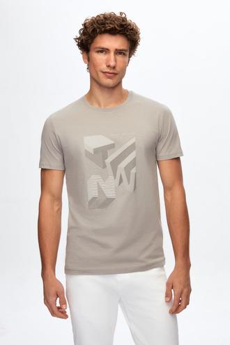 Twn Slim Fit Gri Baskılı T-shirt - 8683219039874 | D'S Damat