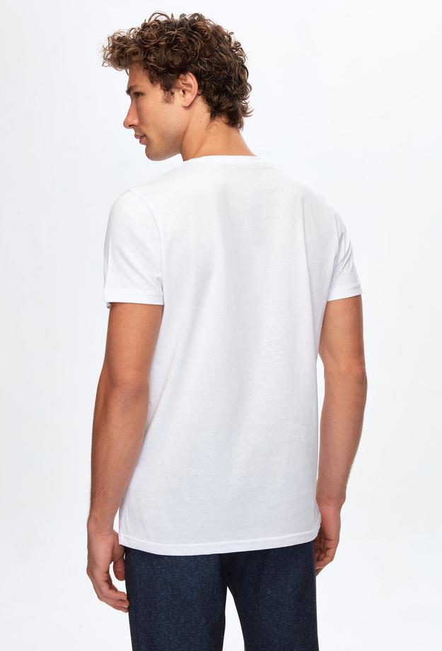 Ds Damat Regular Fit Beyaz Düz Örgü Nakışlı %100 Pamuk T-Shirt