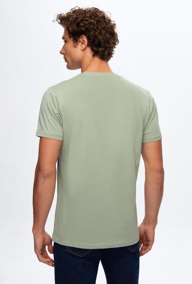 Ds Damat Regular Fit Çağla Düz Örgü Nakışlı %100 Pamuk T-Shirt