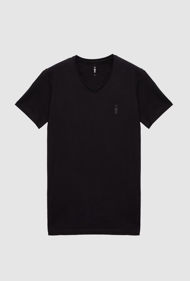 Twn Slim Fit Siyah Pamuklu Logo Baskılı T-Shirt