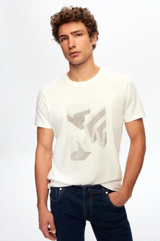 Twn Slim Fit Beyaz Baskılı T-shirt - 8683218301408 | D'S Damat