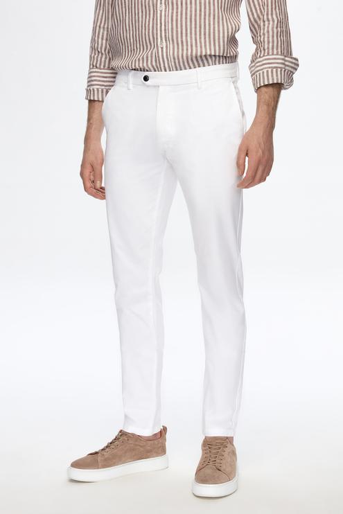 Damat Slim Fit Beyaz Bi Strech Pamuklu Beli İçten Lastikli Chino Pantolon - 8682365770426 | Damat Tween