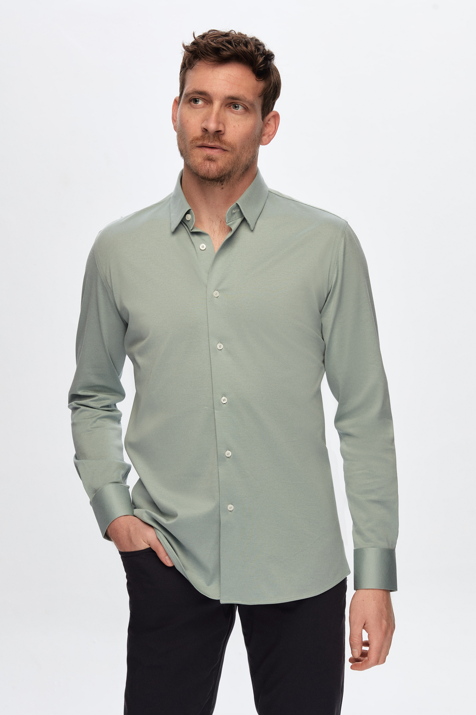 Damat Tween Damat Slim Fit Yeşil Düz %100 Pamuk Süprem Gömlek. 1
