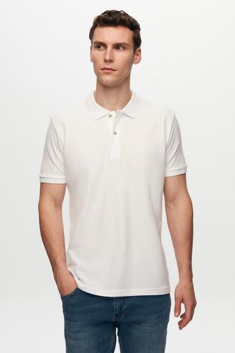 Ds Damat Regular Fit Beyaz %100 Pamuk Polo Yaka Nakışlı T-Shirt - 8682060907455 | D'S Damat