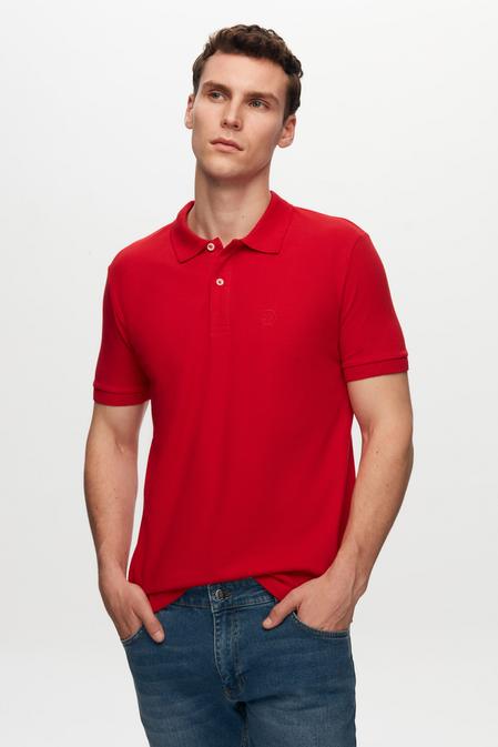 Ds Damat Regular Fit Kırmızı %100 Pamuk Polo Yaka Nakışlı T-Shirt - 6725695040004 | D'S Damat