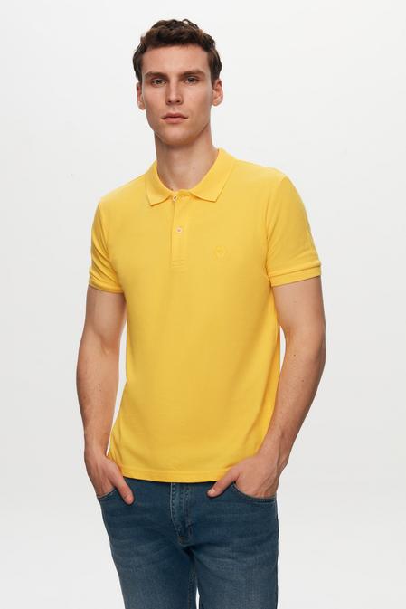 Ds Damat Regular Fit Sarı %100 Pamuk Polo Yaka Nakışlı T-Shirt - 6725695044224 | D'S Damat