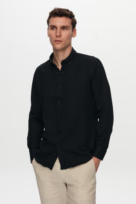 Ds Damat Slim Fit Siyah Oxford Nakışlı Gömlek - 6725695042503 | D'S Damat