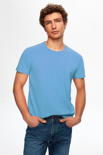 Twn Slim Fit Mavi Düz Örgü Pamuklu Logo Baskılı T-Shirt - 8683218253004 | D'S Damat