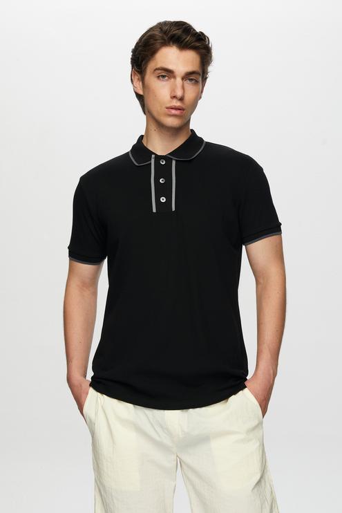 Tween Siyah Düğmeli Polo Yaka T-Shirt - 8682365814342 | Damat Tween