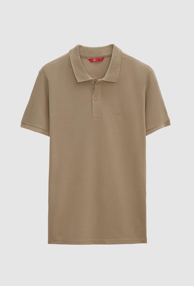 Ds Damat Regular Fit Vizon %100 Pamuk Polo Yaka Nakışlı T-Shirt