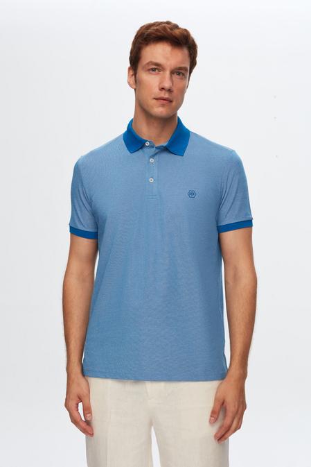 Ds Damat Regular Fit Saks Mavi Polo Yaka Nakışlı Pamuk Karışımlı T-Shirt - 8683578009990 | D'S Damat