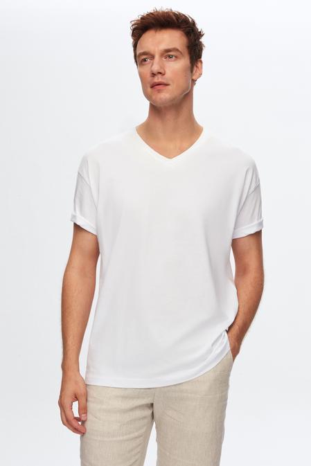 Ds Damat Slim Fit Beyaz %100 Pamuk T-Shirt - 8682060252203 | D'S Damat