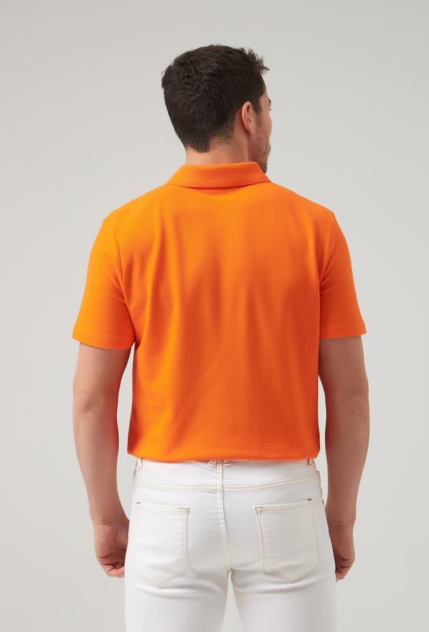 Ds Damat Regular Fit Turuncu %100 Pamuk Polo Yaka Nakışlı T-Shirt
